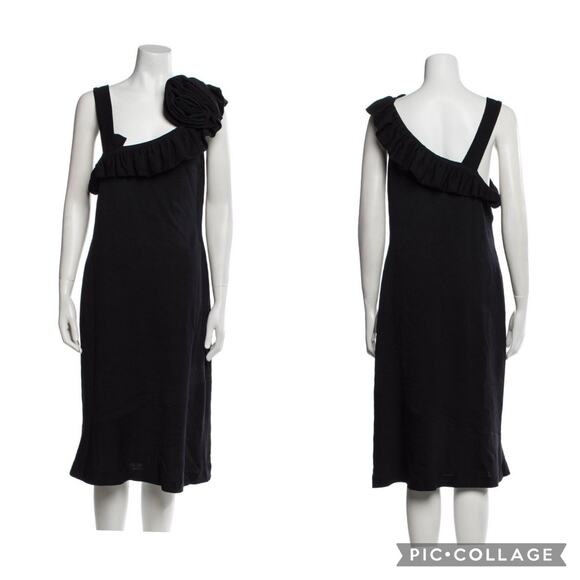 St. John Evening Navy One Shoulder Dress Embellished Flower Size 12 EUC - Picture 1 of 4